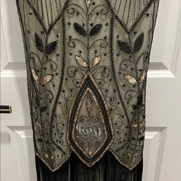 Black and Gold Beaded Fringe Dress - Picture 6 of 8